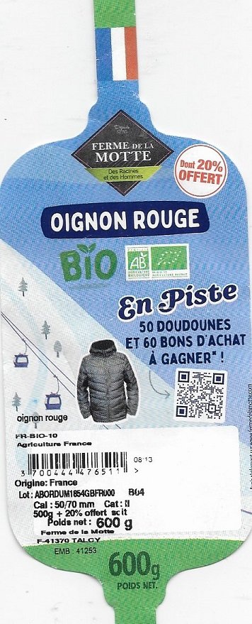 Ferme de la motte oignon rouge bio en piste 37004444765511 origine france 600g
