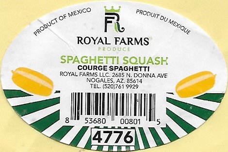 Rf royal farms produce spaghetti squash product of mexico produit du mexique 653680008015 4776