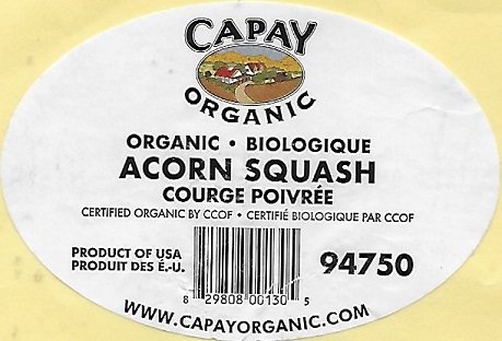 Capay organic organic biologique acorn squash courge poivrée produce of usa 94750 829808001305 www.capayorganic.com