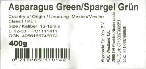 Asparagus green spargel grun country of origen mexico 400 g 8718366110142