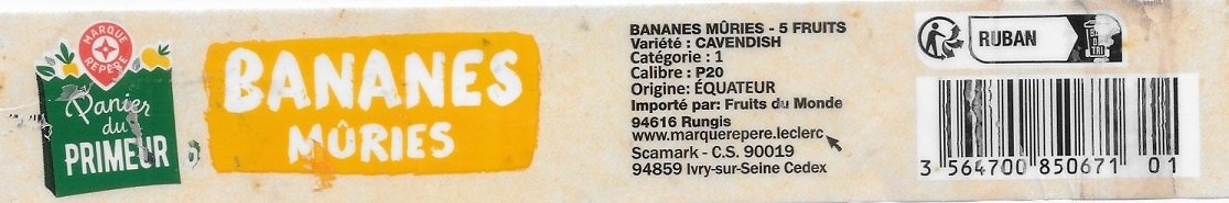 Panier du primeur Bananes muries 5 fruits origine equateur ruban 356470085067101
