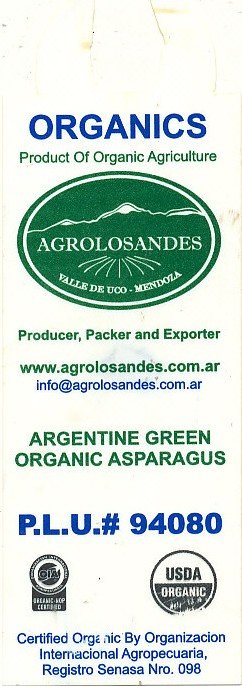 Agrolosandes argentine green organic asparagus.