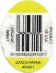Garcia Farms #94091 product of usa organic sweet (01)00882620940917