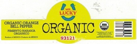 Mr. Lucky organic orange bell pepper produce of mexico 93121