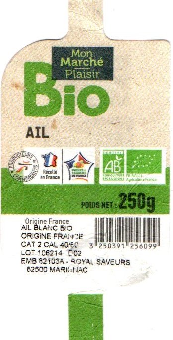 mon marche plaisir bio ail 250g  ail blanc bio origine france 3250391256099