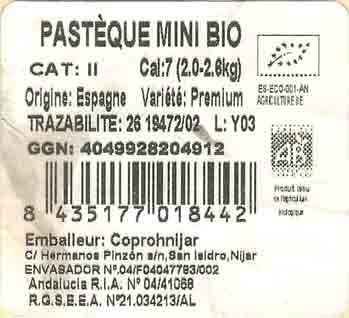 pasteque mini bio origine : espagne variete : premium 8435177018442