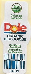 Dole organic biologique usda organic colombie certifie par control union 94011
