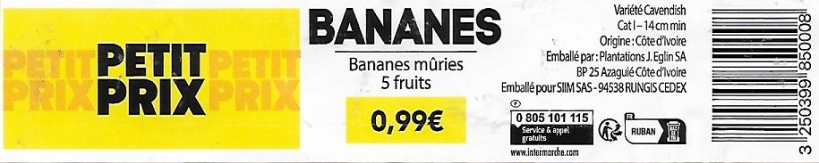 Petit prix bananes muries 5 fruits 0,99€ origine cote d ivoire  plantations j.eglin sa 3250399850008