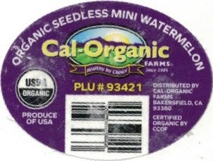 Cal-Organic Farms organic seedless mini watermelon plu #93421 produce of usa
