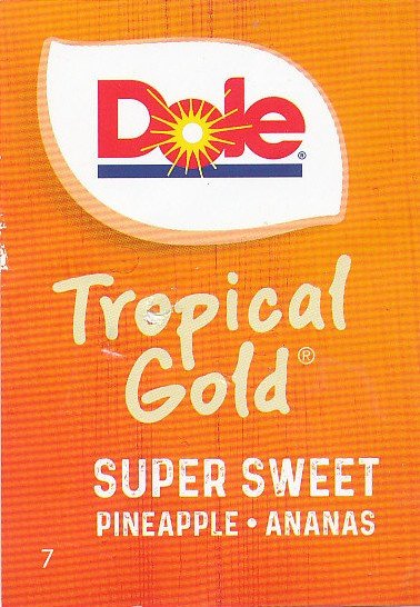 dole tropical gold premium super sweet pineapple ananas 7 visit my farm! enter code at dole.com 19010 product of costa rica 4014071051140