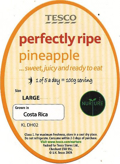 tesco perfectly ripe pineapple nurture grown in Costa Rica size large KL DH02 10051405