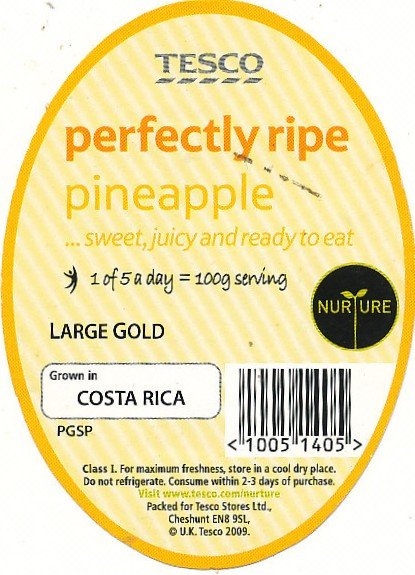 tesco perfectly ripe pineapple nurture grown in Costa Rica size large gold PGSP < 10051405>