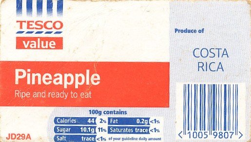 tesco value pineapple ripe and ready to eat produce of Costa rica <10059807>