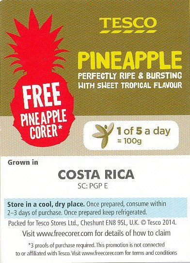 Tesco pineapple perfectly ripe costa rica <10051405>SC:PGP E free pineapple corer