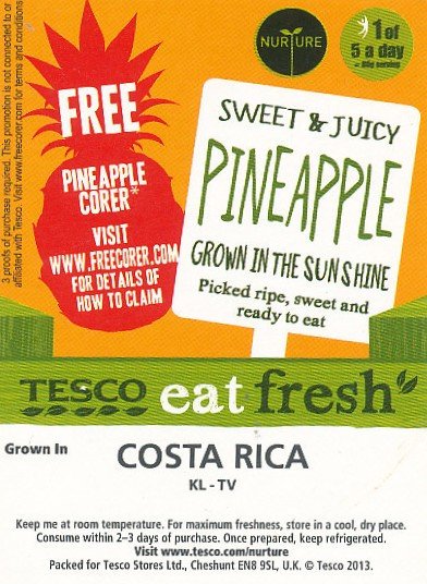 Tesco eat fresh nurture sweet & juicy pineapple grown in the sunshine costa <10051405> KL-TV free pinapple corer
