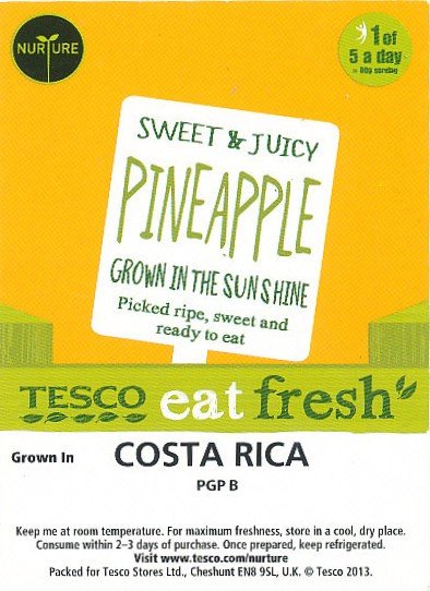 Tesco eat fresh nurture sweet & juicy pineapple grown in the sunshine costa rica <10051405>PGP B