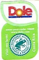 Dole enter your code : 10609 www.dole.com visit my farm! costa rica rainforest alliance people & nature