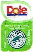 Dole enter your code : 10542 www.dole.com visit my farm! costa rica rainforest alliance people & nature