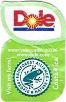 Dole enter your code : 10336 www.dole.com visit my farm! costa rica rainforest alliance people & nature