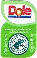 Dole enter your code : 10541 www.dole.com visit my farm! costa rica rainforest alliance people & nature