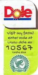 dole visit my farm! enter code at www.dole.eu 10567 costa rica rainforest alliance certified