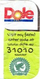 dole visit my farm! enter code at www.dole.eu 31010 ecuador rainforest alliance certified
