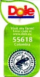 dole visit my farm! enter code at www.dole.eu 55618 colombia rainforest alliance people & nature