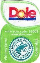 dole enter your code: 55002 www.dole.com visit my farm! colombia rainforest alliance people & nature