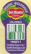 del monte quality  biologique organic colombia #94011 certified organic by certifié biologique par control union certifications