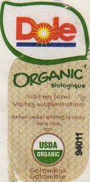 Dole Organic Biologique visit my farm ! enter code dole.com 901 usda organic 94011 colombia colombie