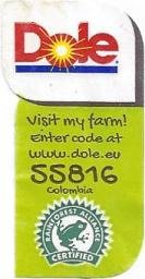 Dole visit my farm! enter code at www.dole.eu 55816 colombia rainforest alliance certified