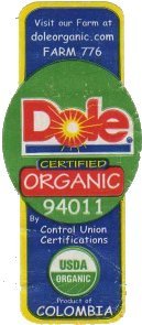 Dole certified organic 94011 visit our farm at doleorganic.com farm 776 by central union certifications product of colombia