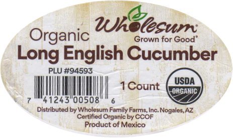 wholesum grown for good organic long english cucumber plu #94593 741243005086 usda organic product of mexico