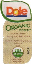 dole organic biologique visit my farm visitez ma plantation enter code dole.com 804 usda organic 94011 colombia colombie