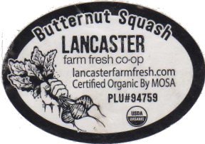 lancaster farm fresh co-op butternut squash certified organic by mosa plu #94759 usda organic