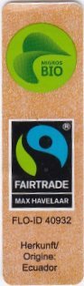 migros bio fairtrade max havelaar flo-id 40932 kerkunft/origine: ecuador